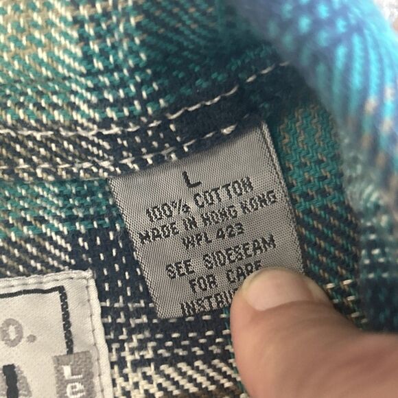 Levis Silvertab Shirt Mens Large Plaid Aqua Tan Flannel Button Up Long Sleeve - Picture 4 of 8